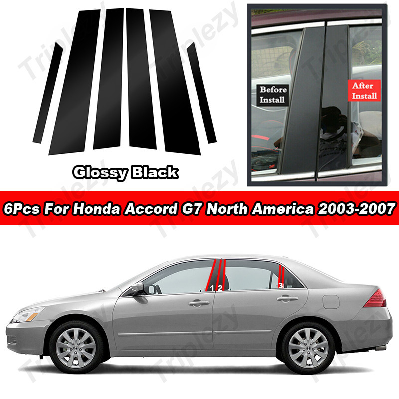 6 ชิ ้ นเคลือบเงาเปียโนสีดํา / คาร ์ บอนไฟเบอร ์ PC วัสดุกระจกรถหน ้ าต ่ าง Trim สําหรับ Honda Accord G7 2003-2007 อเมริกาเหนือ USA รุ ่ นเสาโพสต ์ สติกเกอร ์ รูปลอก ราคา ถูกที่สุด ดีลบีเคเค