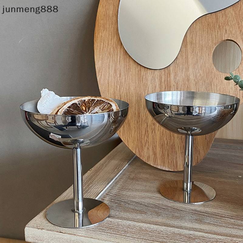 Junmeng888 2023 ใหม่สแตนเลส Goblet ถ้วยไอศกรีมขนมหวานชามสลัดจานผลไม้จานขนม KTV Bar Supplies Nice