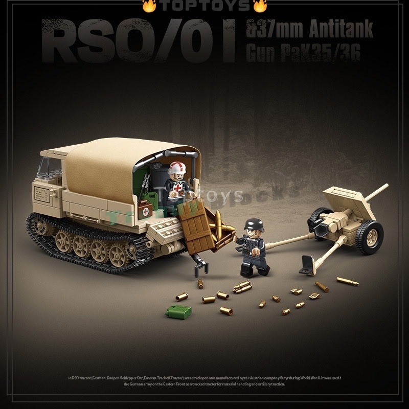 [TOPTOYS ] ซีรีส ์ ทหาร 100250Rso/01 รถแทรกเตอร ์ และ 37 มม.Anti-tank Gun Building Block Assembly สํ