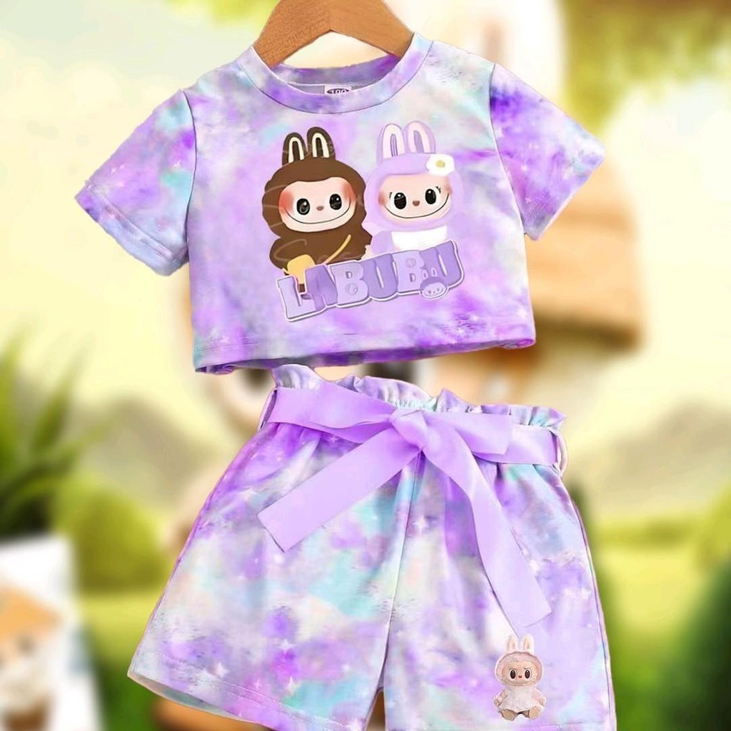 ชุดเซ็ทเด็กlabubu มัดย้อม แต่งโบว์น่ารัก