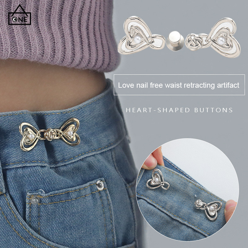 COD❤️กระดุมหัวเข็มขัดเอวโลหะลายหัวใจกางเกงยีนหรูหราละเอียดอ่อนป้องกันสนิมกันน้ำสวยงามอุปกรณ์เสื้อผ้าทนทาน-a.one