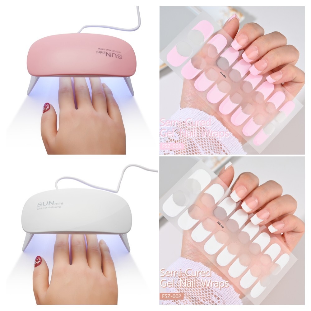 YJ French UV Semi-Cured Gel Nail Wraps Sticker 16Strips Long Lasting Full Cover LED Lamp Gel Cured Slider Decals For Nai