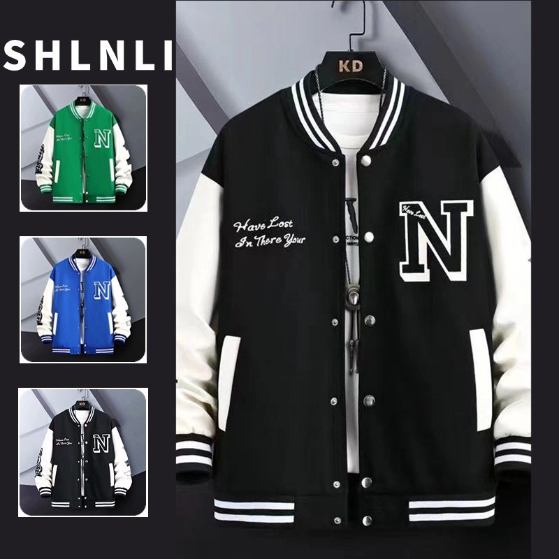Retro พิมพ์ High Street แจ็คเก็ตเบสบอลฤดูใบไม้ผลิและฤดูใบไม้ร่วงผู้ชายเสื้อหลวม