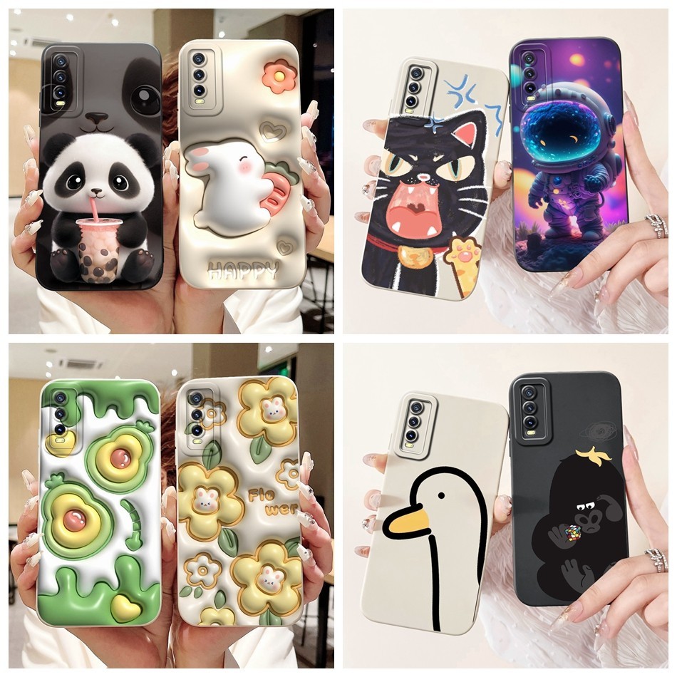 เลนส์ป้องกันกรณีสําหรับvivo Y20 Y20a Y20i Y20S Y20S G Y20T Y11s Y12s Y12A 2021 น่ารักPandaการ์ตูนซิลิโคนอ่อนนุ่มเคสโทรศัพท์