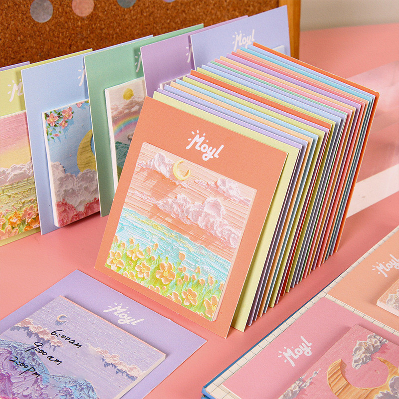30 แผ ่ นภาพวาดสีน ้ ํามันที ่ สวยงามภูมิทัศน ์ Series Sticky Notes โรงเรียนแบบพกพาหมายเหตุกระดาษ Mini Memo Pad
