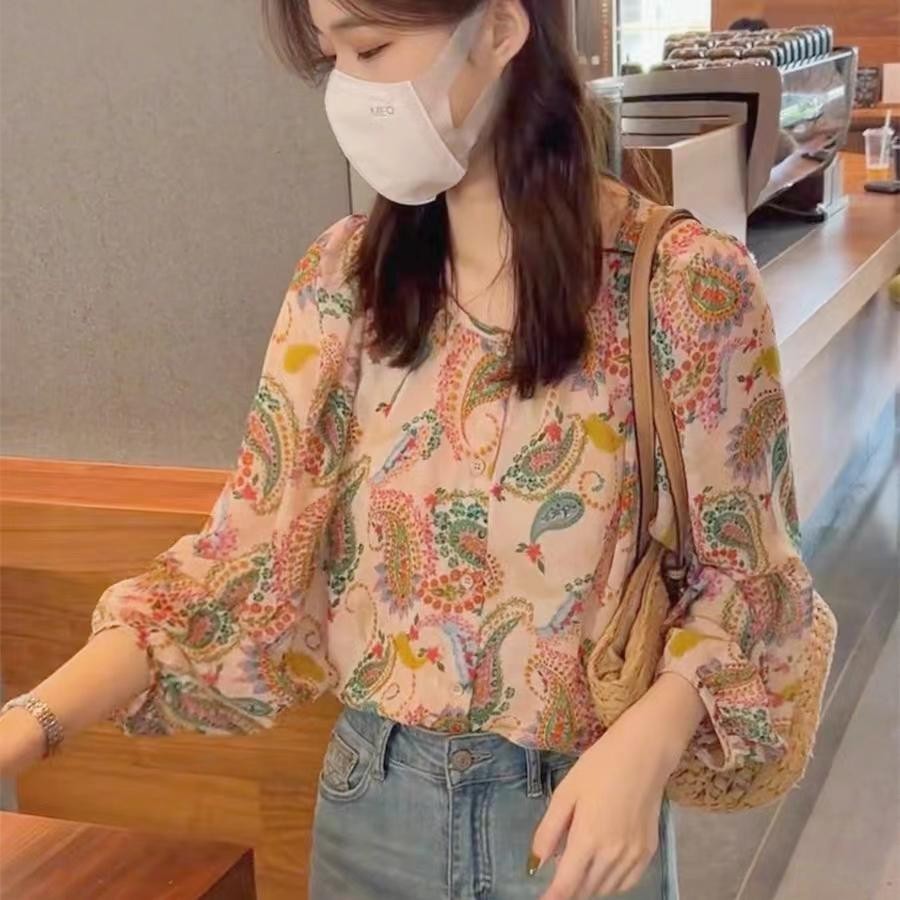 LuneGrace เสื้อเชิ้ดชีฟองแขนยาว ลายดอก เสื้อชีฟอง รูปที่ 4