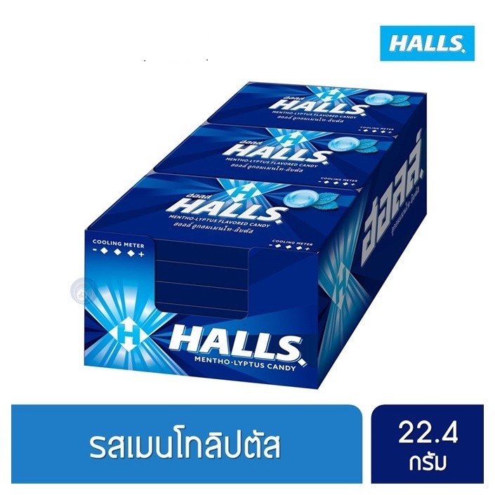 Halls Mentho Lyptus ฮอลล์ ลูกอมเมนโทลิบตัส แบบแผง 8 เม็ด (22.4 กรัม)