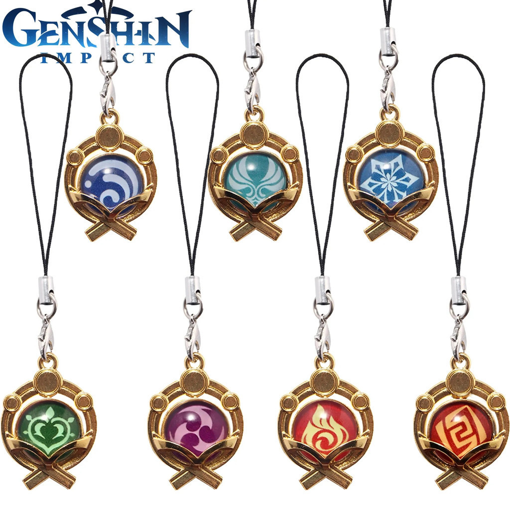 เกม Genshin Impact พวงกุญแจ Luminous Eye of God 7 องค์ประกอบ Double-Side Glass จี้พวงกุญแจโทรศัพท์ Lanyard สําหรับผู้หญิงผู้ชายคอสเพลย์เครื่องประดับ