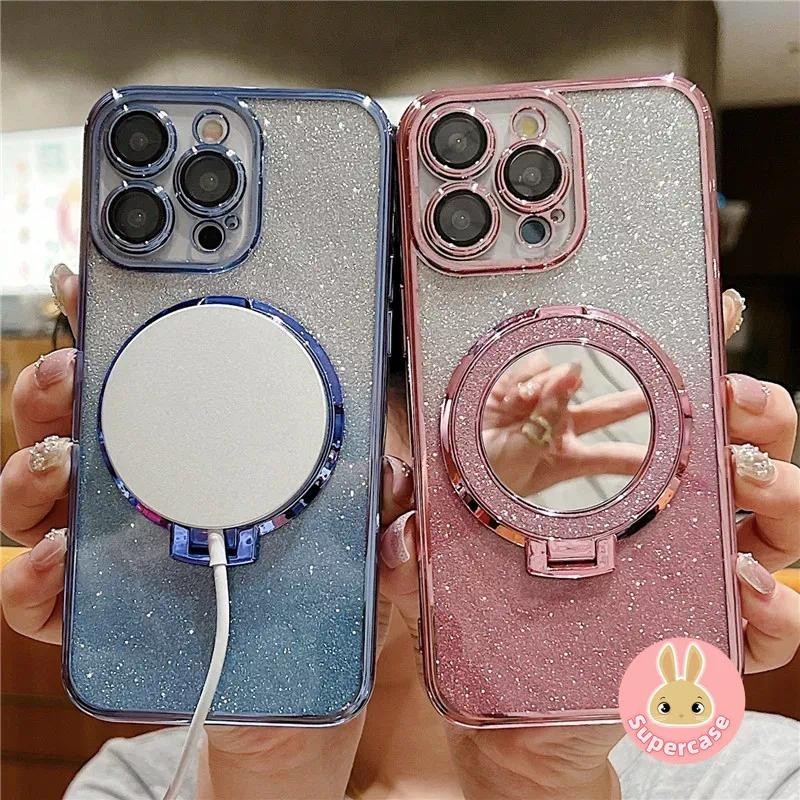 สําหรับvivo V40 Pro Y300 Pro Y28 4G V30E V29 Lite X200 Pro Mini X100 Ultraหรูหราแม่เหล็กที่วางโทรศัพท์ฝาครอบชุบGlitterกระจกกรณี