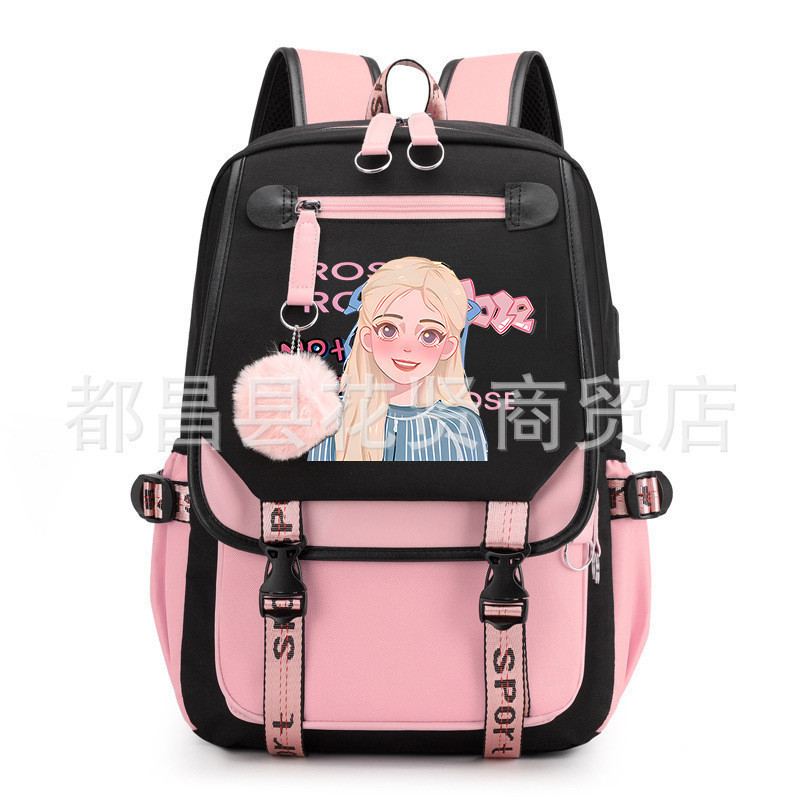 BlickPink JISOO JENNIE ROSE LISA การ์ตูนพิมพ์กระเป๋าเป้สะพายหลังผู้ชายและผู้หญิงกระเป๋าเป้นักเรียน S