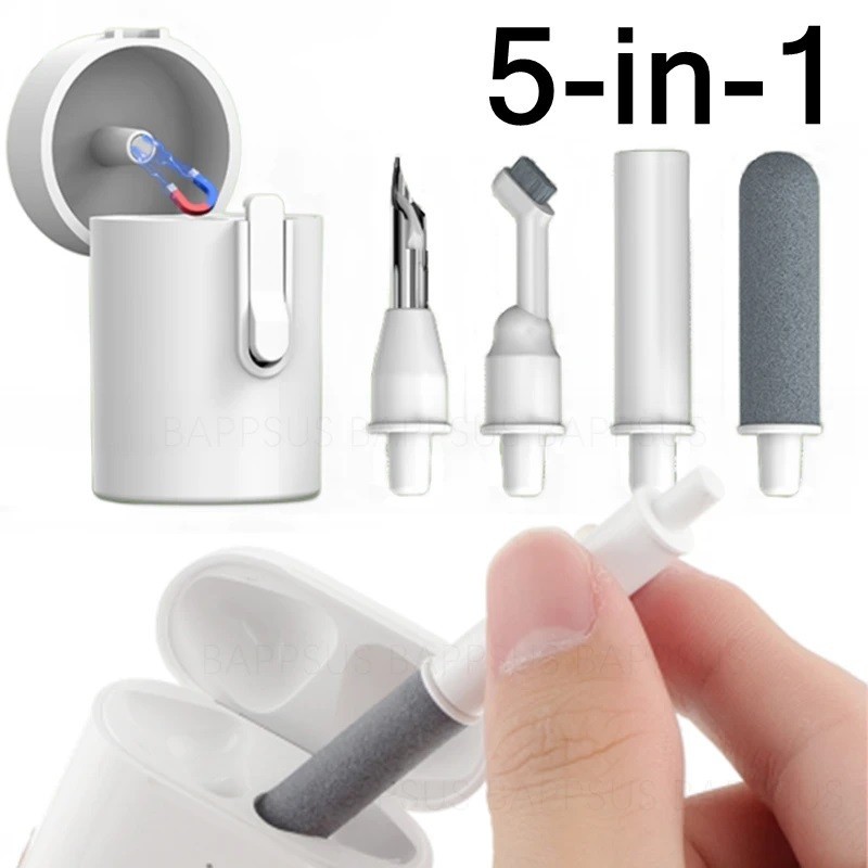 ชุดทําความสะอาดหูฟัง 5 in 1 - ชุดทําความสะอาดเคสหูฟังแม่เหล็กแบบพกพา - เครื่องมือทําความสะอาดขนาดเล็กหูฟังบลูทูธ - ชุดปากกาทําความสะอาดฟองน้ํา Mini Q5D - จับขยายได้