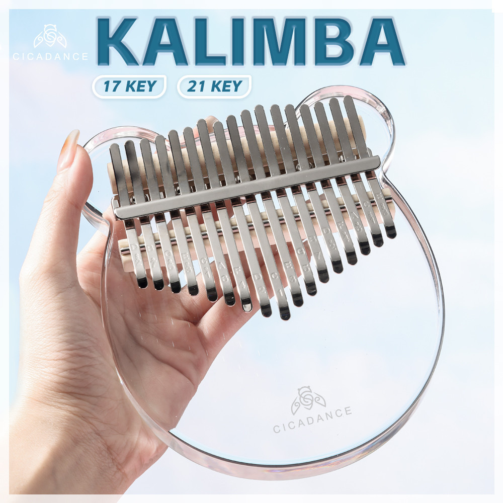 kalimba คาลิมบาแบบใส 17 คีย์/21 คีย์ อะคริลิคหมีรูปร่างเปียโนนิ้วหัวแม่มืออะคูสติกนิ้วมือเปียโนเครื่องดนตรี