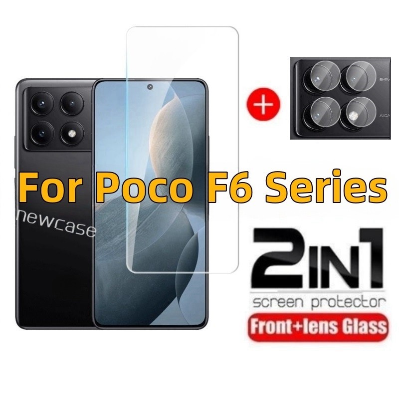 2in1 ป้องกันหน้าจอกระจกนิรภัยสําหรับ Xiaomi Poco F6 Pro 5G 2024 PocoF6 F6Pro PocoF6Pro ฟิล์มกระจกนิรภัย HD ฟิล์มใสโทรศัพท์เลนส์ฟิล์มไฮโดรเจล