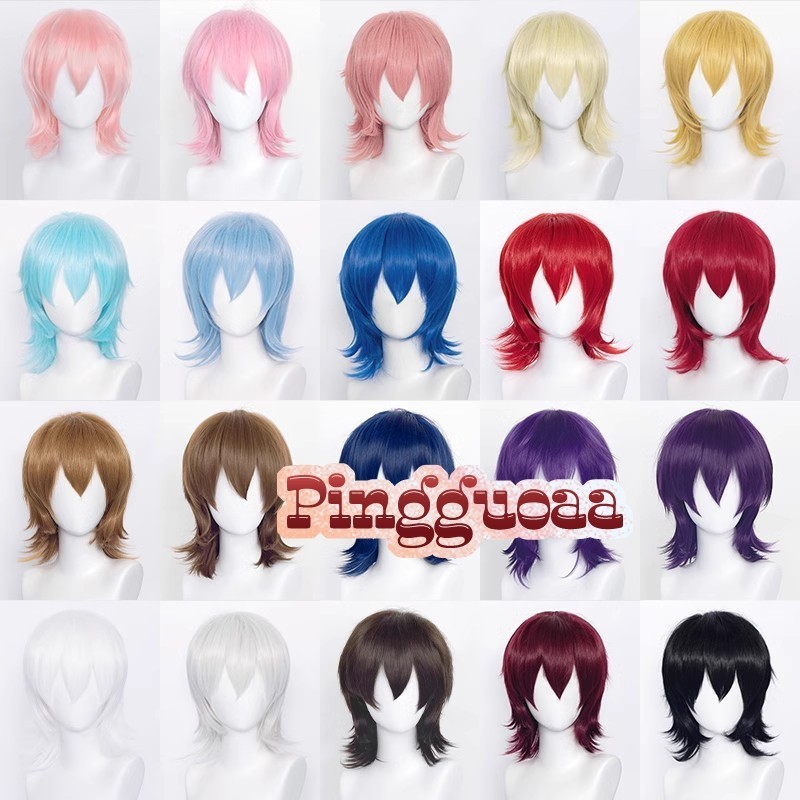 🔥พร้อมส่ง🔥 37cm Unisex Cosplay Wigs Universal Cos Extend Upturned Short Hair Practice Hand Heat Resistant Synthetic Hair