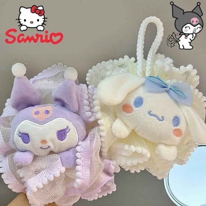 Sanrio Kawaii Hello Kitty ดอกไม้อาบน้ํา MY Melody Shower Ball ขนาดใหญ่สาวอาบน้ําน่ารักกลับถูการ์ตูนตุ๊กตา