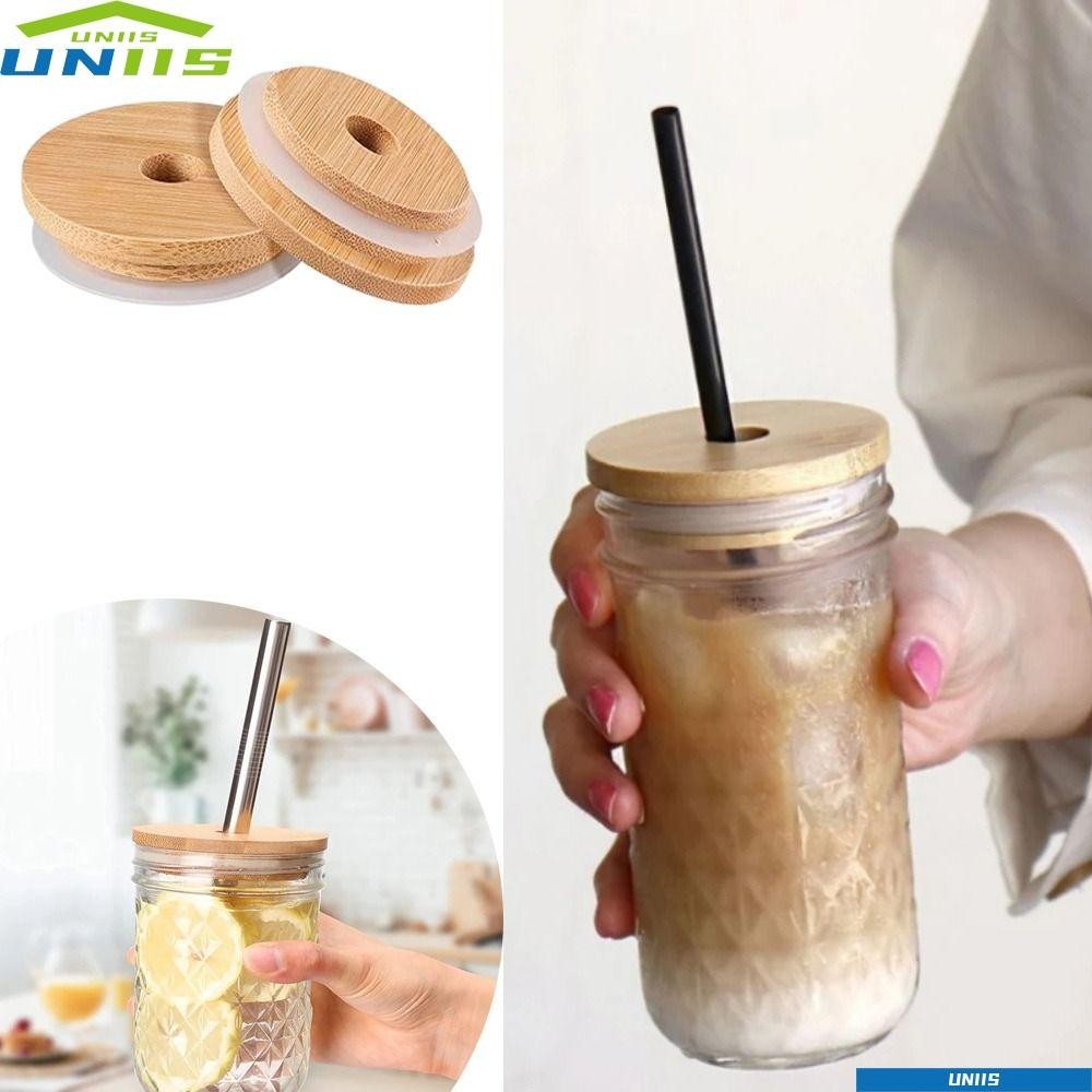 Uniis เบียร์ขวด Canning Caps, Mason Jar ฝาปิดฟางแก้วหลุมไม้ไผ่ไม้ฝาปิด, 70/86 มม. Drinkware ขวดหมวกเครื่องดื่มแบบใช้ซ้ําได้แก้วปิดผนึกฝาปิด
