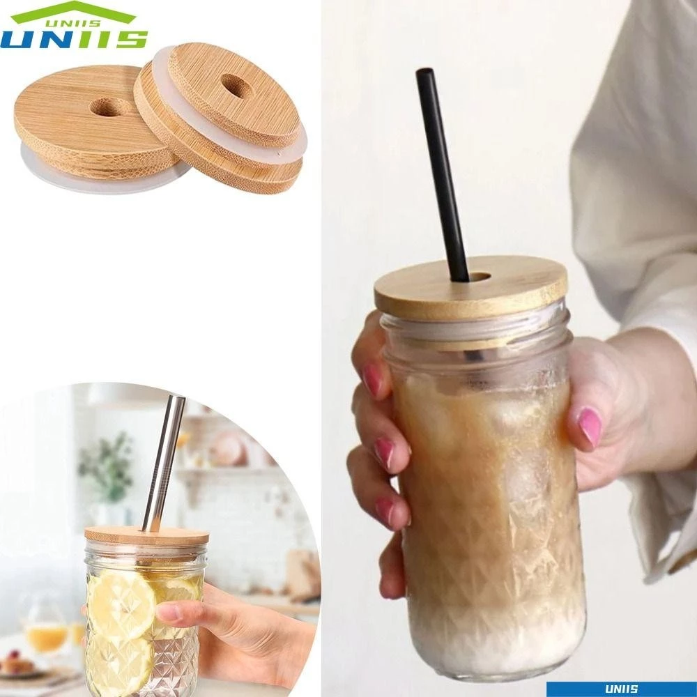 Uniis ฝาปิดขวดโหล Mason Jar พร้อมหลอดไม้ไผ่ 70/86 มม.
