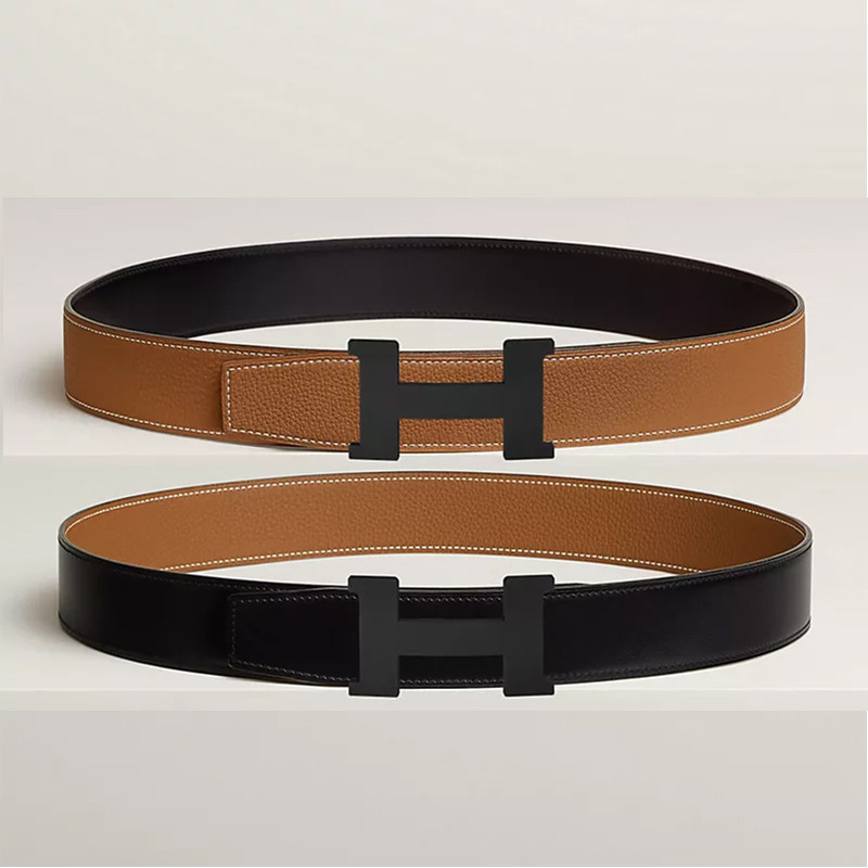 คุณภาพสูง Noir &Gold 38MM Constance Belt Buckle & Reversible Leather Strap พร ้ อมกล ่ องของขวัญ