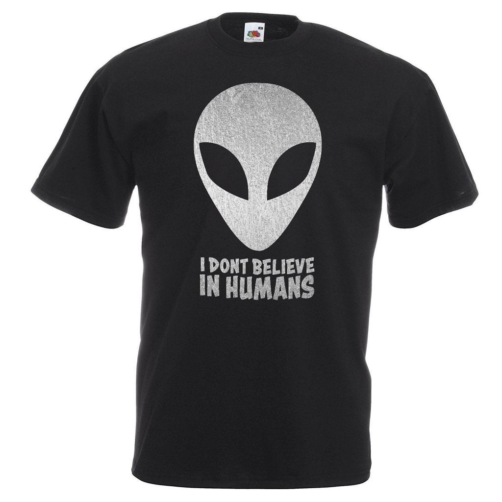 Unisex Black I Don 'T Believe In Humans Aliens Area 51 Ufo เสื ้ อยืดตลก