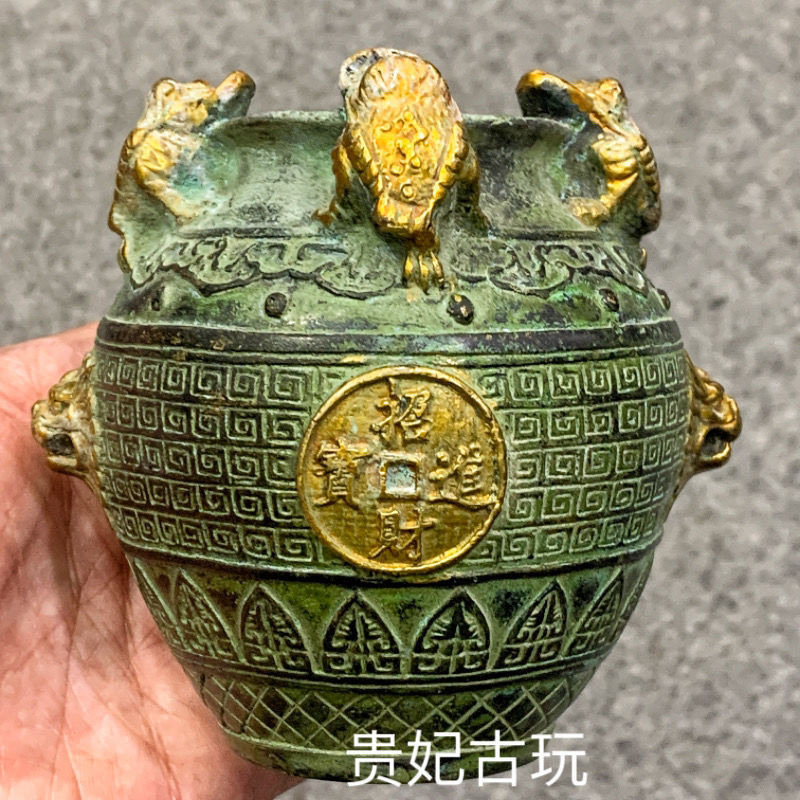 พร้อมฟางโบราณทองแดงบริสุทธิ์ทองกiltเงินโชคลาภสี่สแควร์มาโชคลาภคางคกทองความอุดมสมบูรณ์เครื่องประดับบร