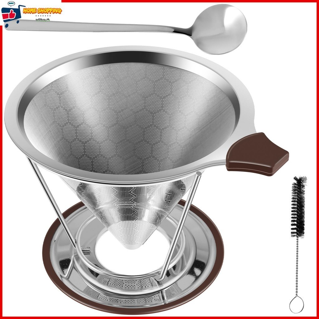 เทกาแฟ Dripper 600 Fine ตาข ่ ายกาแฟกรอง 304 สแตนเลสกาแฟกรวยโลหะกรองขาตั ้ งที ่ ถอดออกได ้ SHOPTKC0616