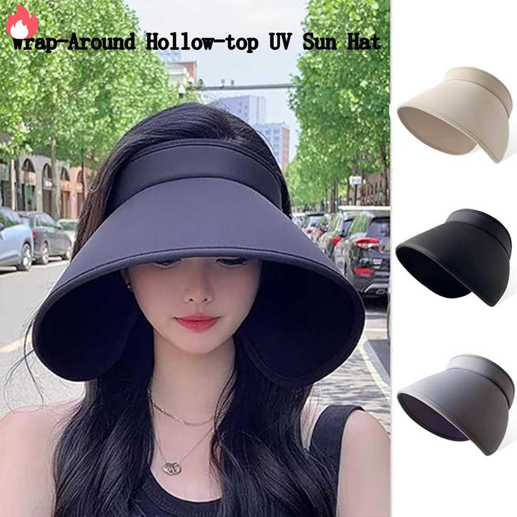 [RYT]Wrap-around Hollow-Top UV Sun Hat, Outdoor UV Protection Hollow Top Sun Hat, Women Wide Brim Sun Hat TH