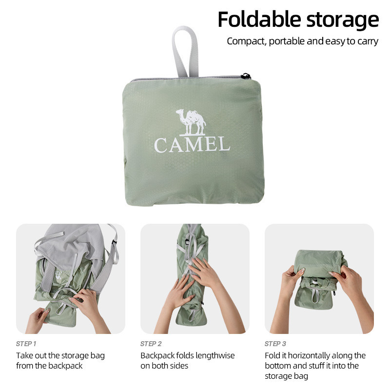 CAMEL CROWN กระเป๋าเป้สะพายหลังกันน้ำกลางแจ้ง 14 ลิตร กระเป๋าเป้สะพายหลังแบบพับได้น้ำหนักเบา