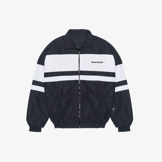 WESTGODS - Jaket Tracksuit Running Tracktop Olahraga Pria Wanita Bahan Parasut Warna Hitam List Putih