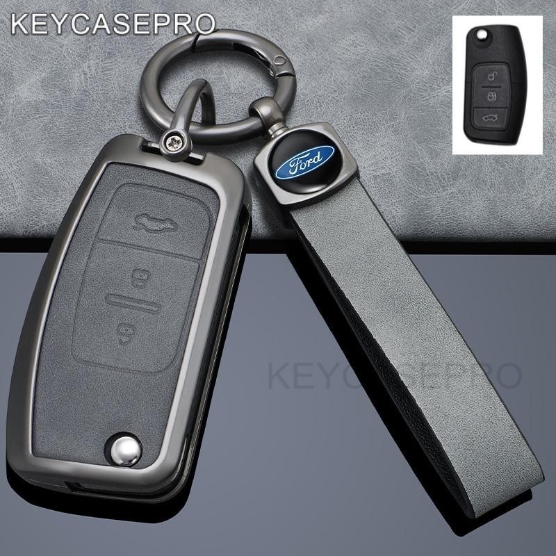หนังสีเทากุญแจรถ keybox สําหรับ Ford Fiesta Focus 2 EcoSport Kuga Escape Falcon B-Max C-Max Eco Sport Galaxy รีโมท fob ฝาครอบป ้ องกันกรอบโลหะผสมสังกะสีแข ็ งแรง