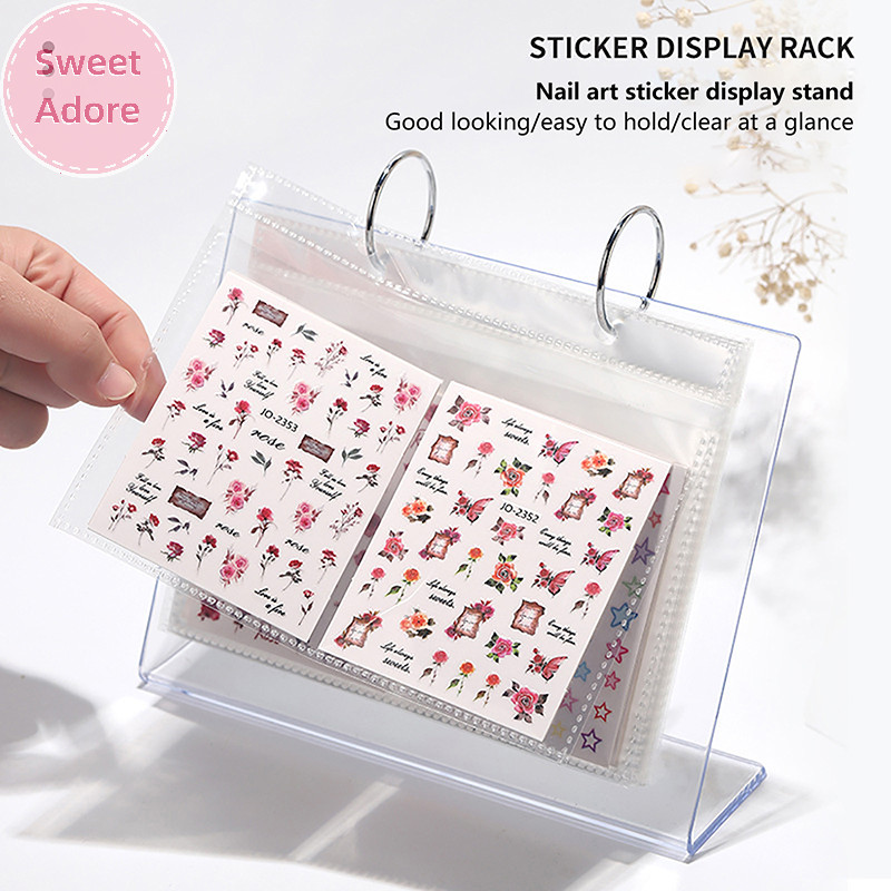 Sweetadore 17 หน้าสติกเกอร์เล็บหนังสือ Decals Organizer ผู้ถือจอแสดงผลเล็บเครื่องมือพลาสติกฟิล์มโปร่งใสเล็บ TH