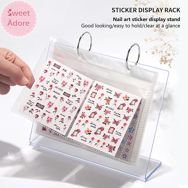 Sweetadore 17 หน้าสติกเกอร์เล็บหนังสือ Decals Organizer ผู้ถือจอแสดงผลเล็บเครื่องมือพลาสติกฟิล์มโปร่งใสเล็บ TH