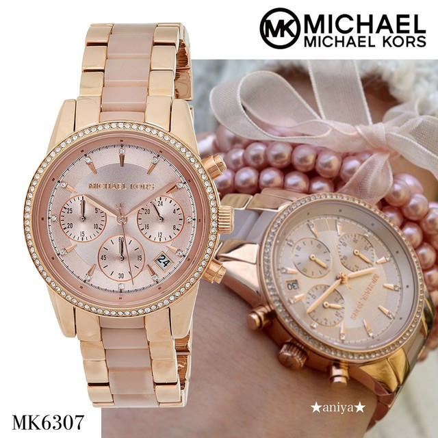 100 % Michael Kors Ritz นาฬิกาข้อมือควอตซ์แฟชั่นสีโรสโกลว์ Mk6307 MK6357 37mm