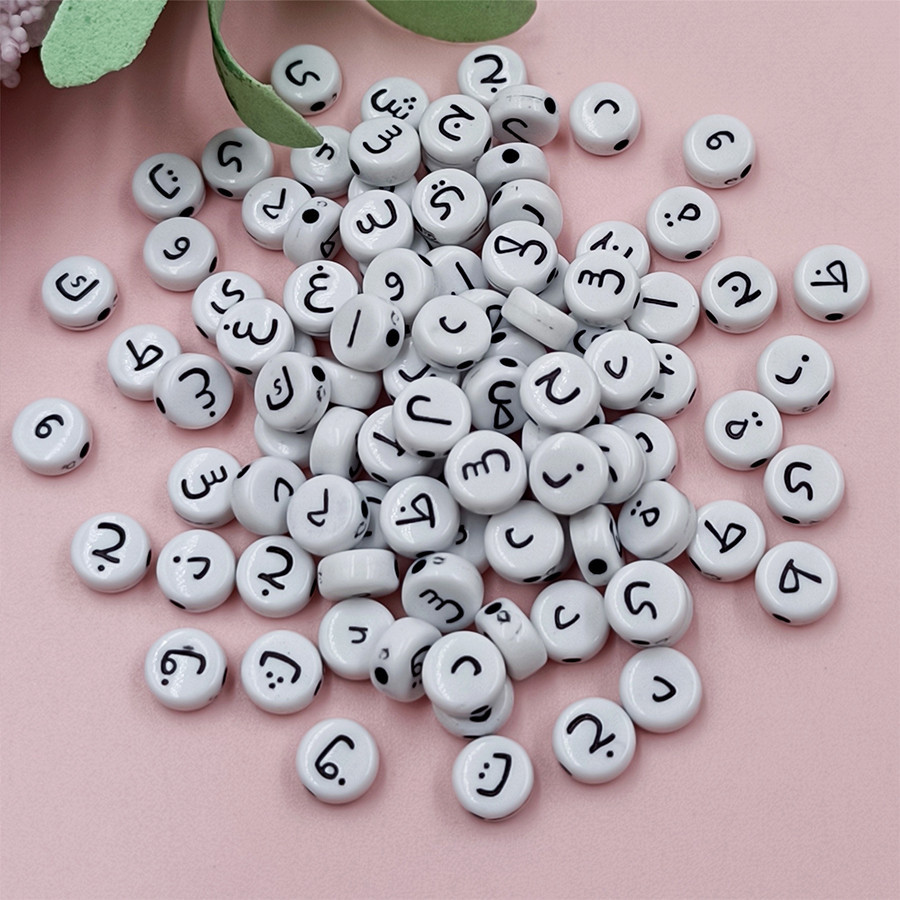 100pcs 7 มม.อะคริลิค DIY ลูกปัดหลวมผสมตัวอักษรภาษาอาหรับ Charms Multicolor สําหรับสร ้ อยคอสร ้ อยข ้ อมือเครื ่ องประดับทําอุปกรณ ์ เสริม Handmade วัสดุ - รูปที่ 4