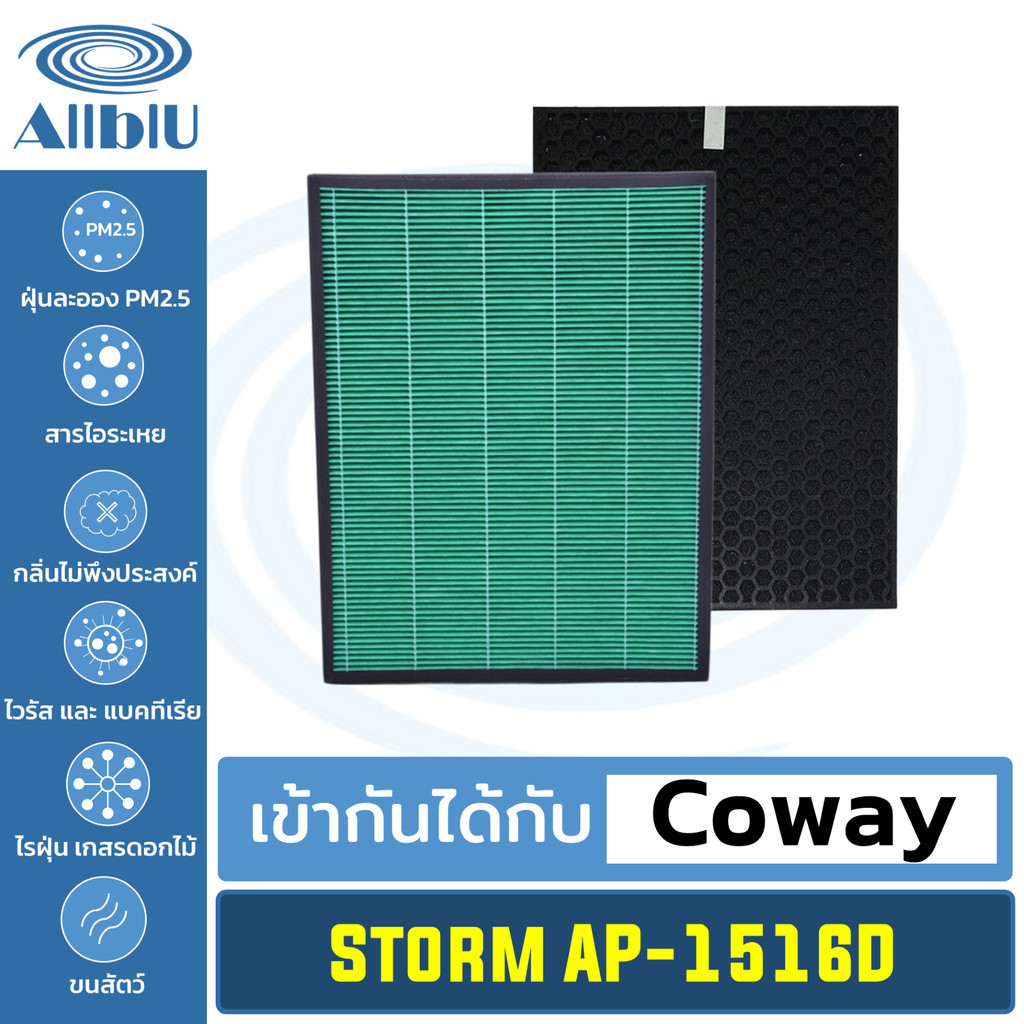 AllblU Filter ไส้กรองทดแทน สำหรับ เครื่องฟอกอากาศ โคเวย์ COWAY รุ่น Storm AP-1516D