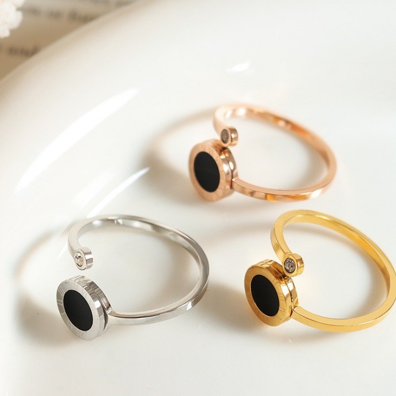 High-end Niche Designเปิดแหวนเหล็กไทเทเนียมแฟชั่นGold-PlatedฝังZirconสาวอุปกรณ์เสริมแหวน