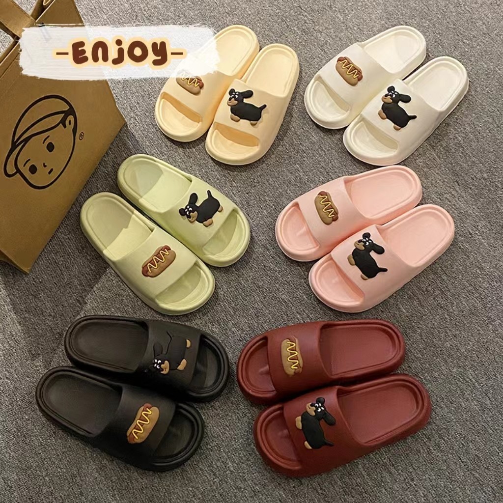 🍓EnJoy🍓 พร้อมส่ง (LT-HOH) รองเท้าแตะสวม ลายDog&Burger ใหม่2024 พื้นใส่สบาย