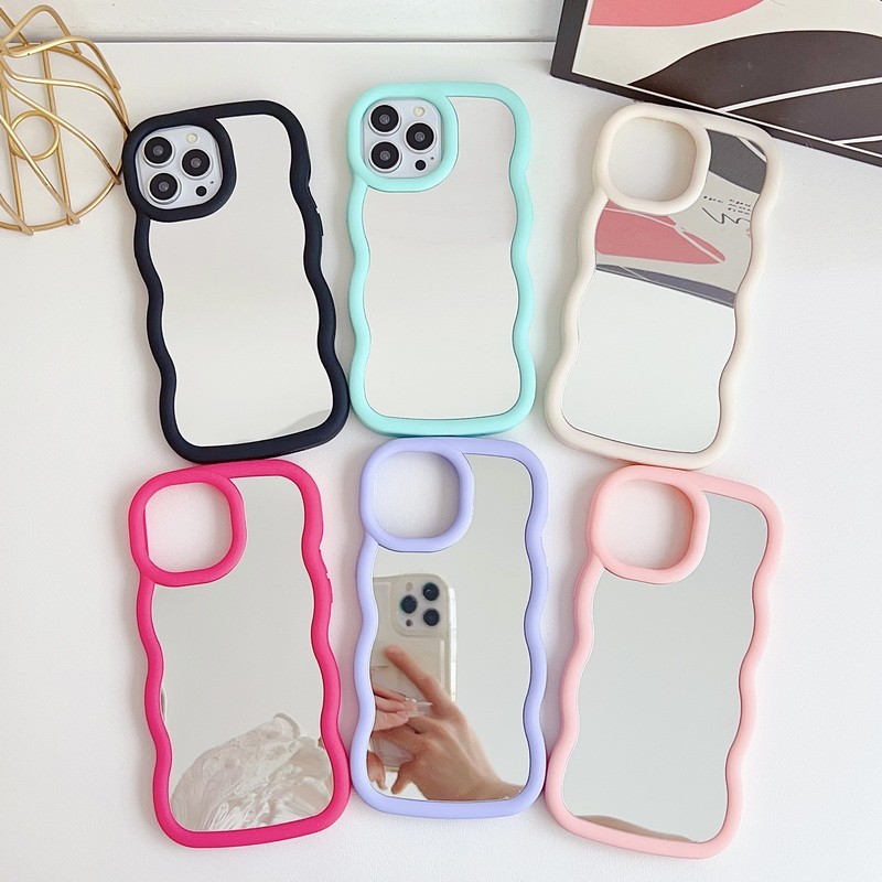 เหมาะสําหรับ iPhone 14 Plus 13 Pro 15 Pro MAX 11 Macaron Cloud Edge Mirror เคส iPhone ขอบนุ ่ ม