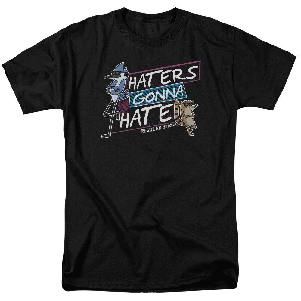 The Regular Show Haters Gonna Hate T Shirt Mens Cartoon Merch สีดํา