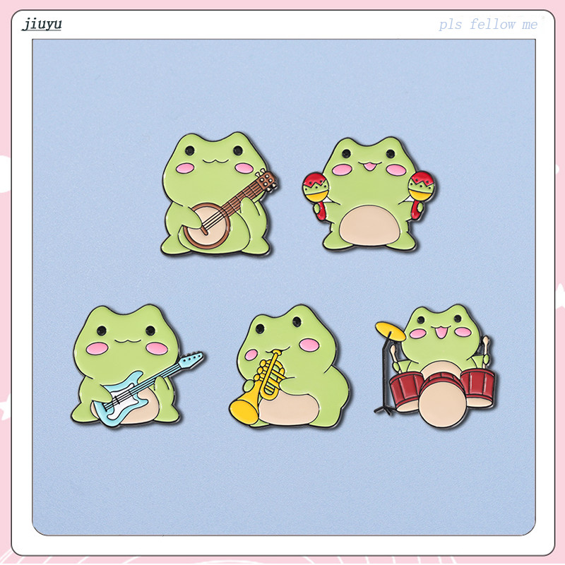 กบ Band Pins เข็มกลัดเครื่องดนตรี Badge Pin กลองชุดกบเล่นกีตาร์ไวโอลินปกเข็มกลัดสัตว์น่ารักเครื่องประดับของขวัญ
