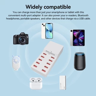 GOOJODOQ สถานีชาร์จ USB 10 พอร์ต 60W Power 1.5M สายเคเบิลปลอดภัยอเนกประสงค์บ้าน/สํานักงาน/การเดินทาง