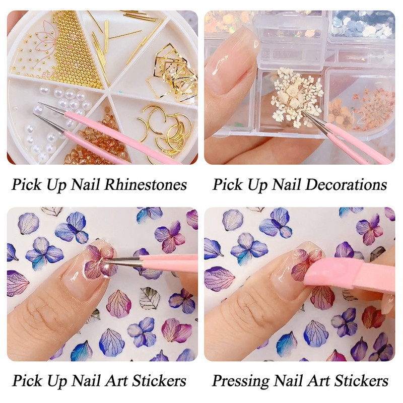 [maybeauty] แหนบเล็บซิลิโคนปลายคู่พร้อมสติ๊กเกอร์ติดเล็บแบบกด Rhinestones Pick Up Clip เครื่องมือแต่งหน้าต่อขนตา {TH}