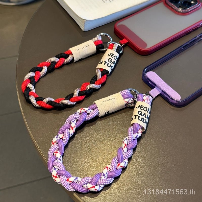 ใหม่สไตล์สีม่วงชุดข้อมือถักโทรศัพท์มือถือเชือกเส้นเล็กเครื่องประดับการจับคู่สีที่ไม่ซ้ํากันสามสาระไนลอนที่แข็งแกร่งป้องกันการสูญหายโซ่โ