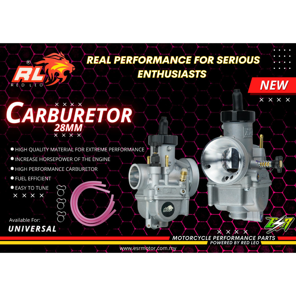 รุ่นใหม่สีแดง LEO RACING CARBURETOR PE 24MM 26MM 28MM 30MM 32MM (SLIDE BULAT) ESR MOTOR PE