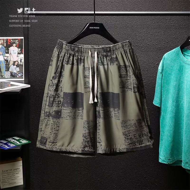 [ ขนาด M-4XL ] กางเกงขาสั ้ นพิมพ ์ ลายฤดูร ้ อนผู ้ ชายหลวมโอเวอร ์ ไซส ์