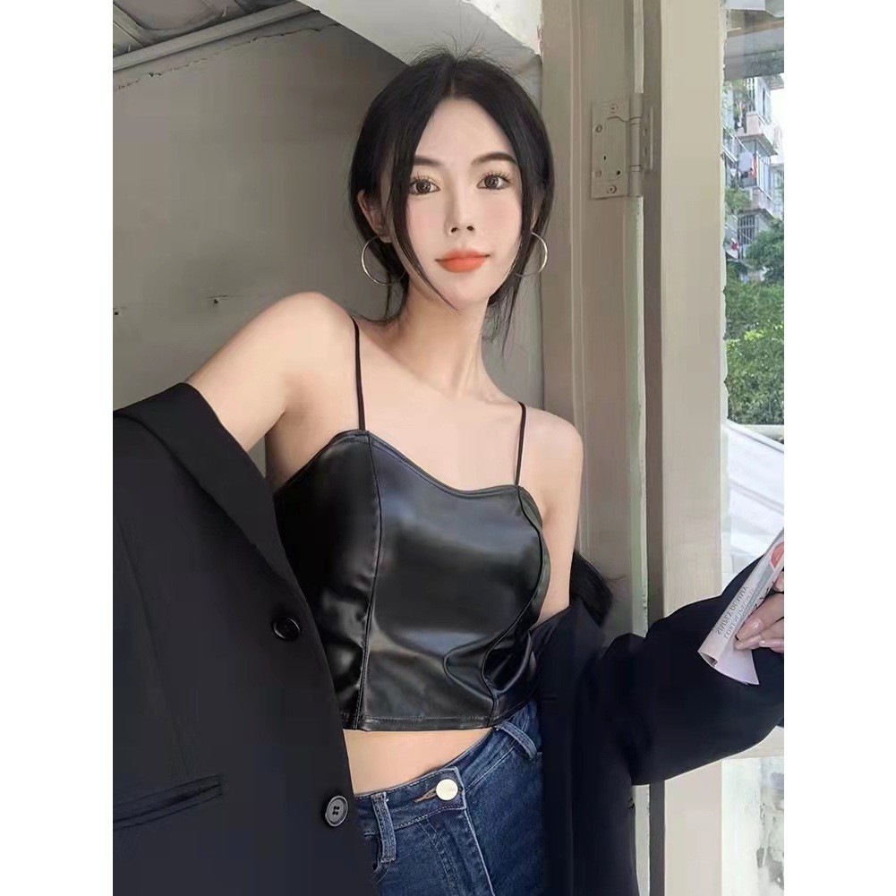Strawbrary🍓เสื้อหนัง สม็อคยืดด้านหลัง มีฟองน้ำ 28-38 แบบสวม ใส่เที่ยวได้ เซ็กซี่ ดูหรูหรา เสื้อกล้าม ผู้หญิง