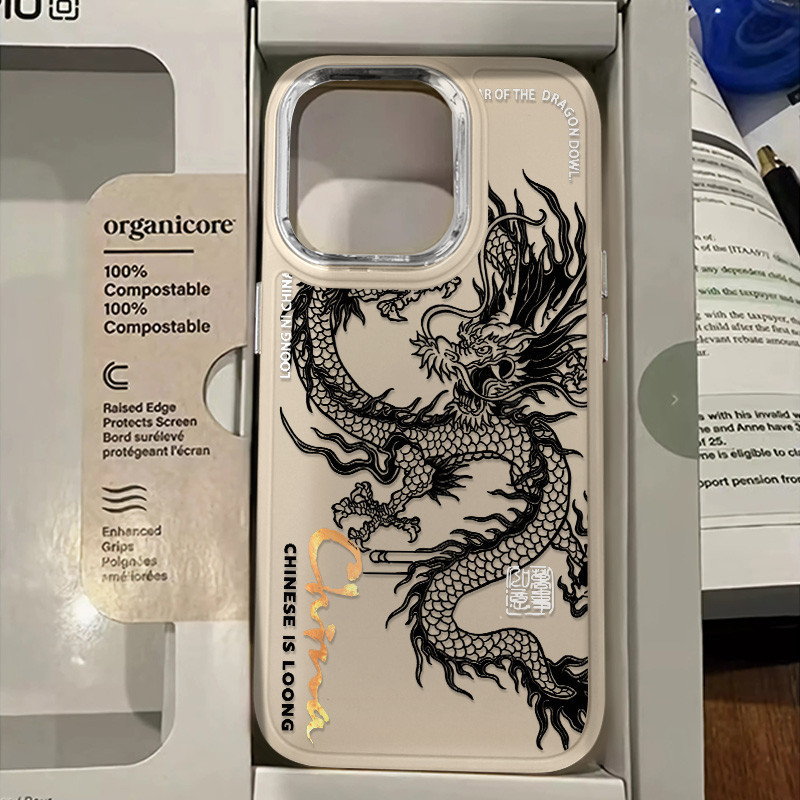 บุคลิกภาพมังกรสีดํารูปแบบเคสโทรศัพท์เข้ากันได้สําหรับ IPhone 15 13 14 12 11 Pro X XR Xs Max Se2020 7/8 Plus เลนส์อิสระกรอบป้องกันซิลิโคนอ่อนนุ่มเคสโทรศัพท์