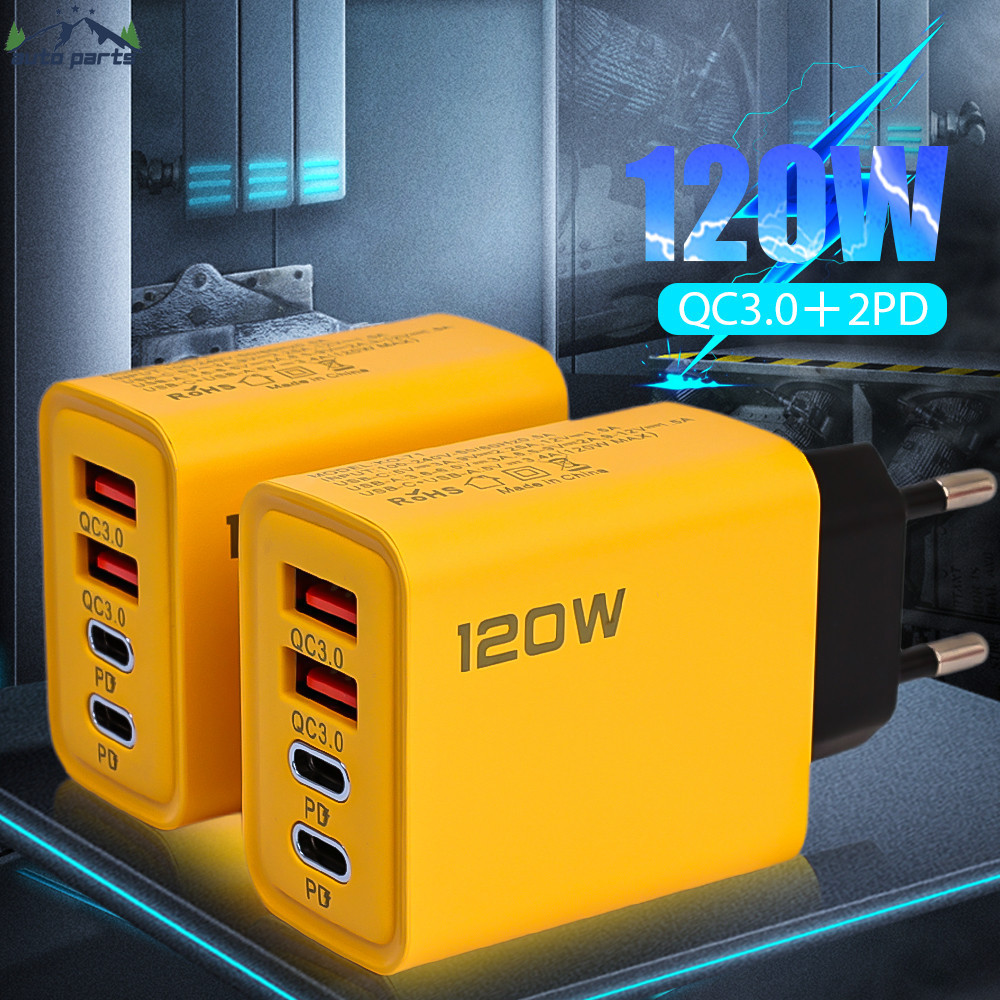 อะแดปเตอร์ชาร์จ USB คู่-PD ขนาด 120W - อะแดปเตอร์ชาร์จหลายพอร์ต - สําหรับ US EU UK ซ็อกเก็ต - อะแดปเตอร์ไฟเดินทาง - ปลั๊กชาร์จเร็ว USB 4-In-1 PD
