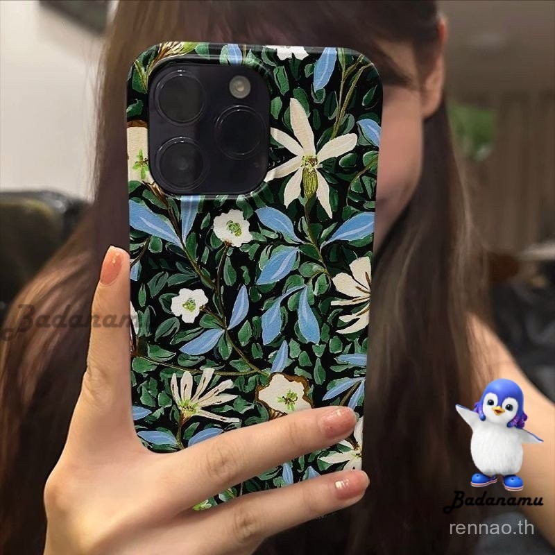 Blue Leaf ร้อยดอกไม้ขนาดเล็กสดเคสโทรศัพท์เหมาะสําหรับ iPhone 14PLUS 15 14 13 ProMax XR XS XSMAX 13 12 11 Pro Max ซิลิโคนกันกระแทกกรณี 7 8 PLUS KHHE
