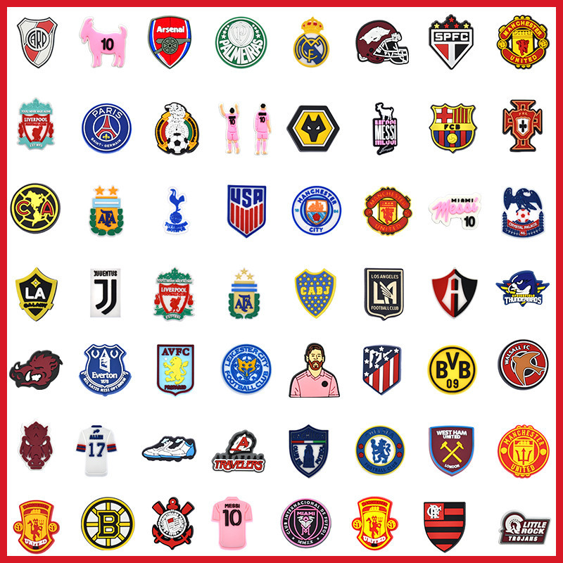 เกมฟุตบอล Jibbit ปุ่ม Pins รองเท้าฟุตบอลตกแต่ง Charms DIY Premier League และ Campeonato Brasiliaro Série A และ UEFA Champions League รองเท้าอุปกรณ์เสริมสําหรับ Croc