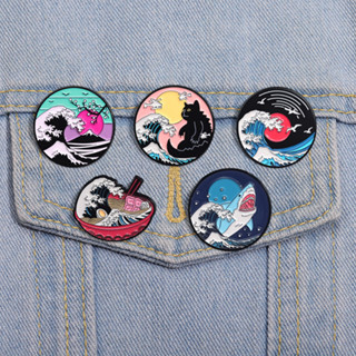 ชุดภาพวาดสีน้ํามันภูมิทัศน์เคลือบเข็มกลัดสไตล์ญี่ปุ่นคลื่นป้…